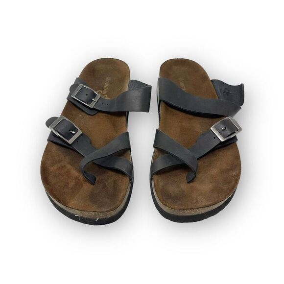 Mountain Sole Birk Style Slip On Leather Sandals Buckle Black Women’s Size 9 - Picture 3 of 11
